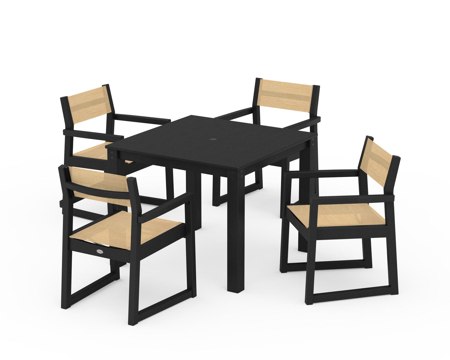 POLYWOOD EDGE Sling Arm Chair 5-Piece Parsons Dining Set — Black / Dupioni Apricot Sling
