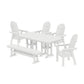 POLYWOOD Vineyard Curveback Adirondack Chair 6-Piece Dining Set with Bench — White