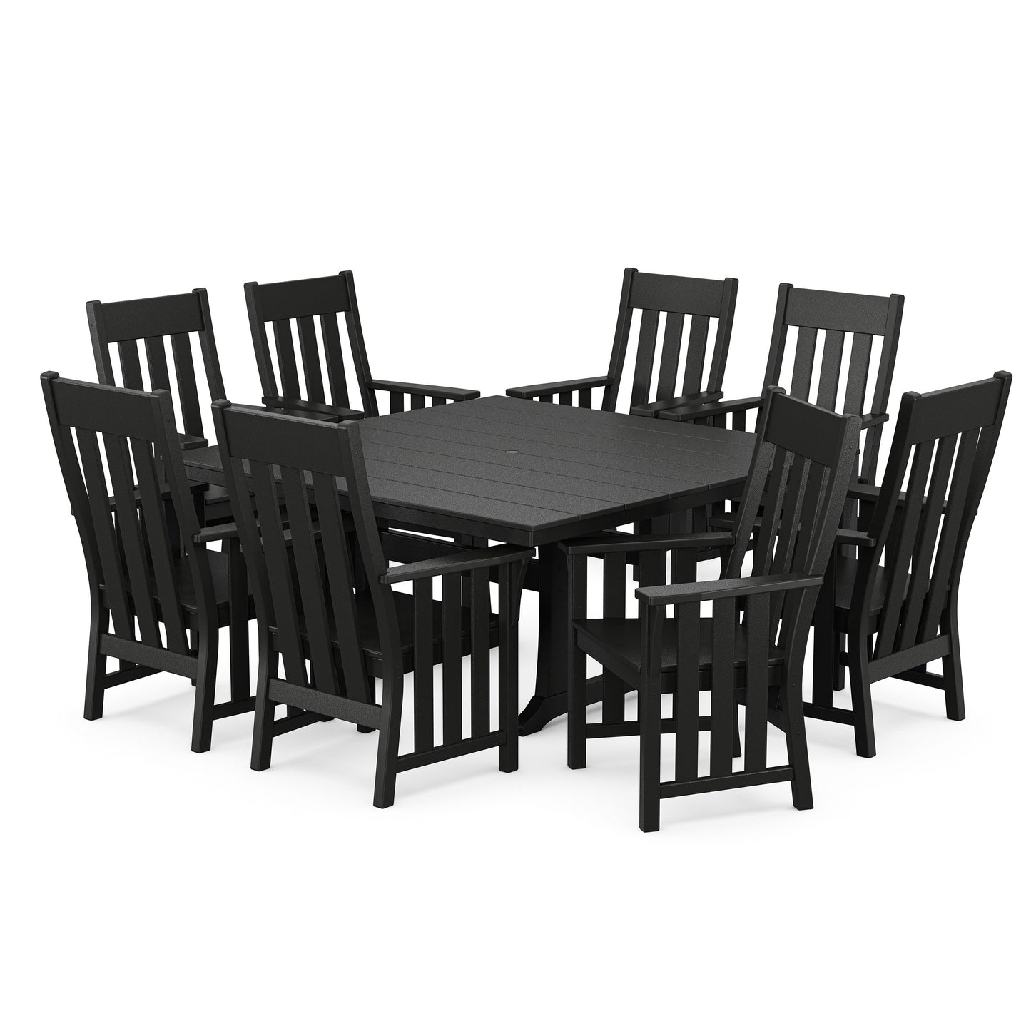 POLYWOOD Acadia 9-Piece Square Farmhouse Dining Set with Trestle Legs — Black
