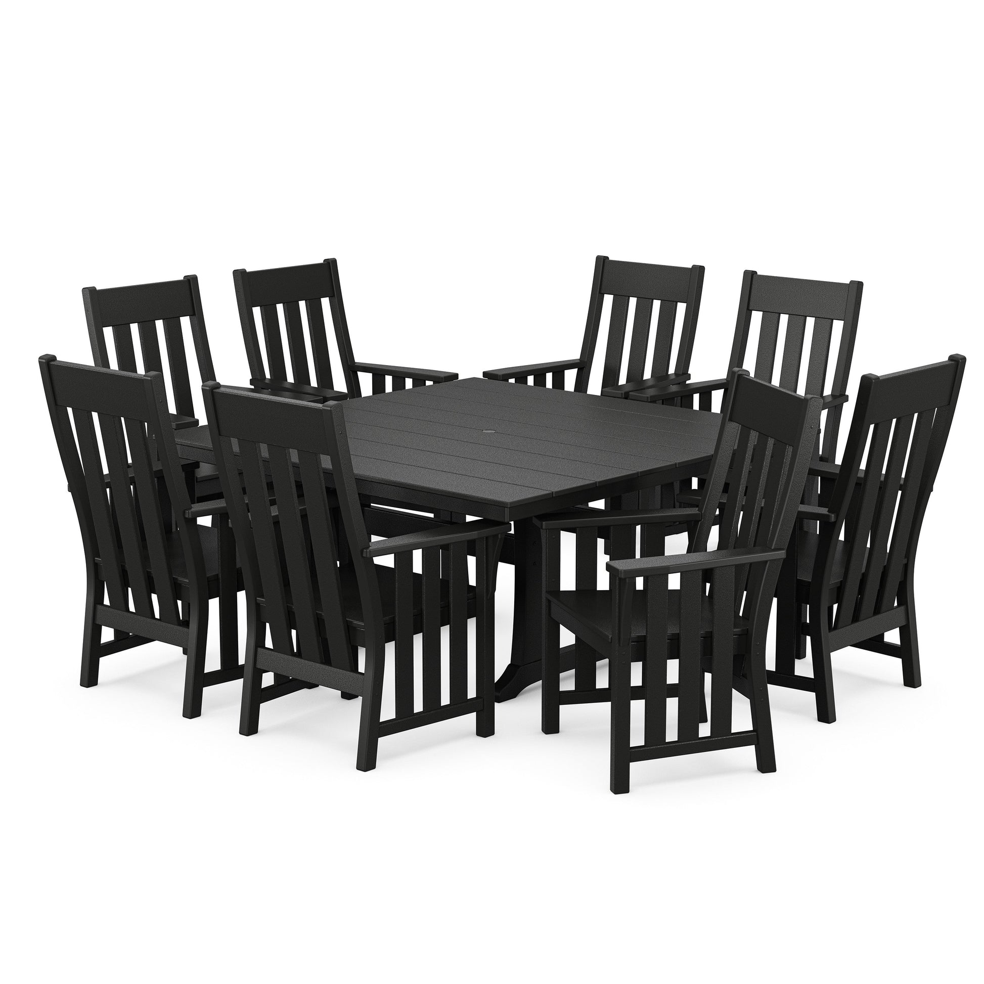 POLYWOOD Acadia 9-Piece Square Farmhouse Dining Set with Trestle Legs — Black