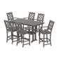 POLYWOOD Chinoiserie Arm Chair 7-Piece Farmhouse Bar Set with Trestle Legs — Driftwood