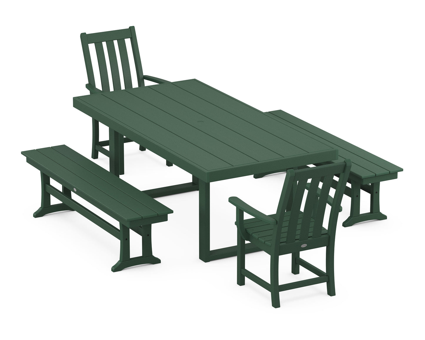 POLYWOOD Vineyard 5-Piece Dining Set with Benches — Green