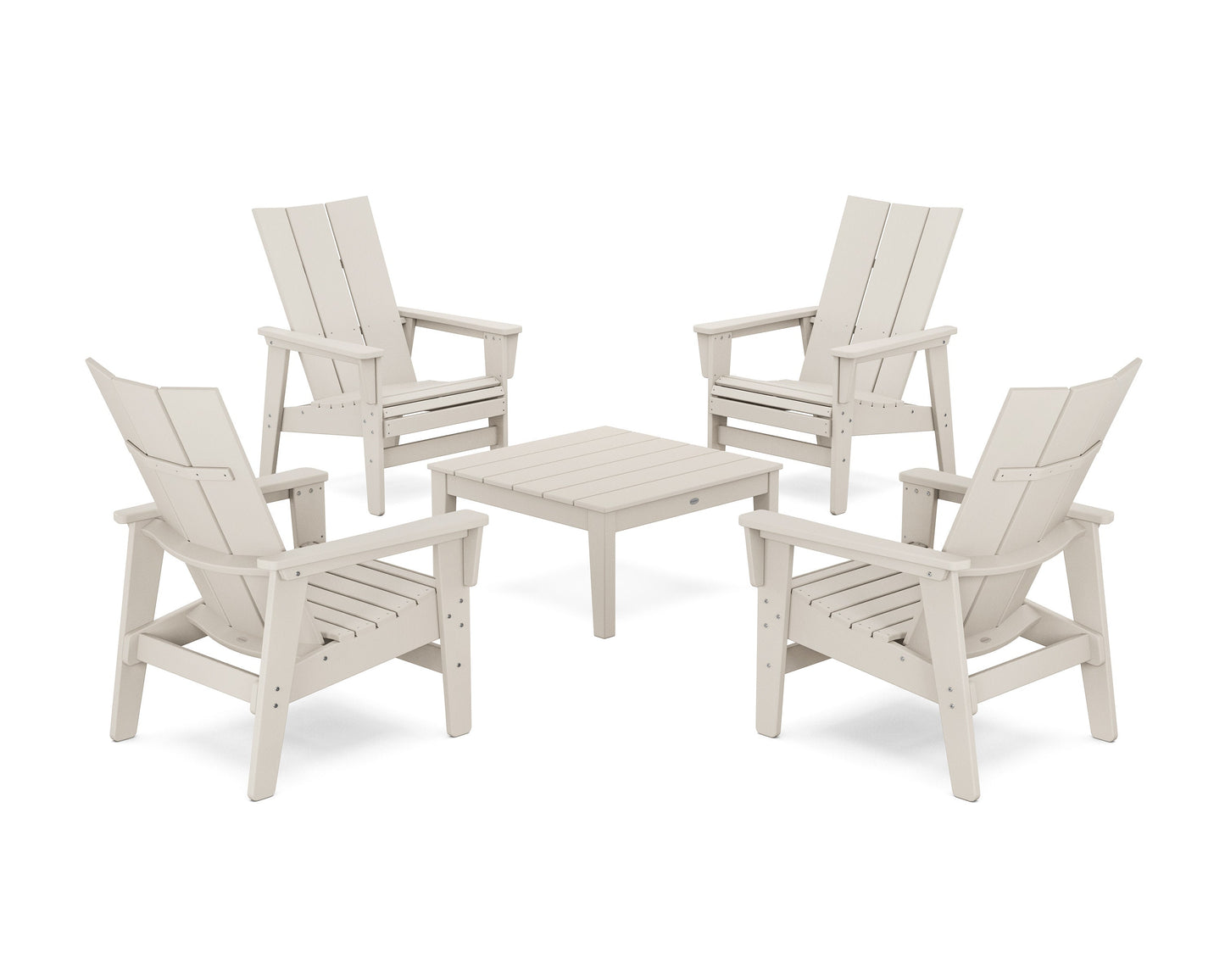 POLYWOOD 5-Piece Modern Grand Upright Adirondack Chair Conversation Group — Sand