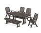 POLYWOOD Nautical Highback 6-Piece Farmhouse Dining Set with Trestle Legs and Bench — Vintage Coffee