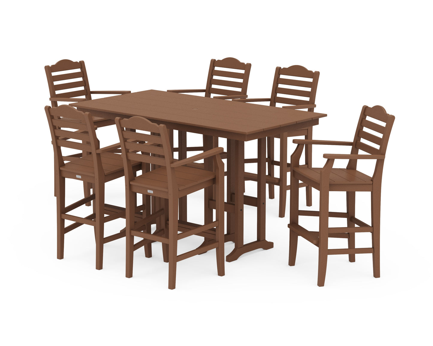 POLYWOOD Savannah Arm Chair 7-Piece Farmhouse Bar Set — Teak