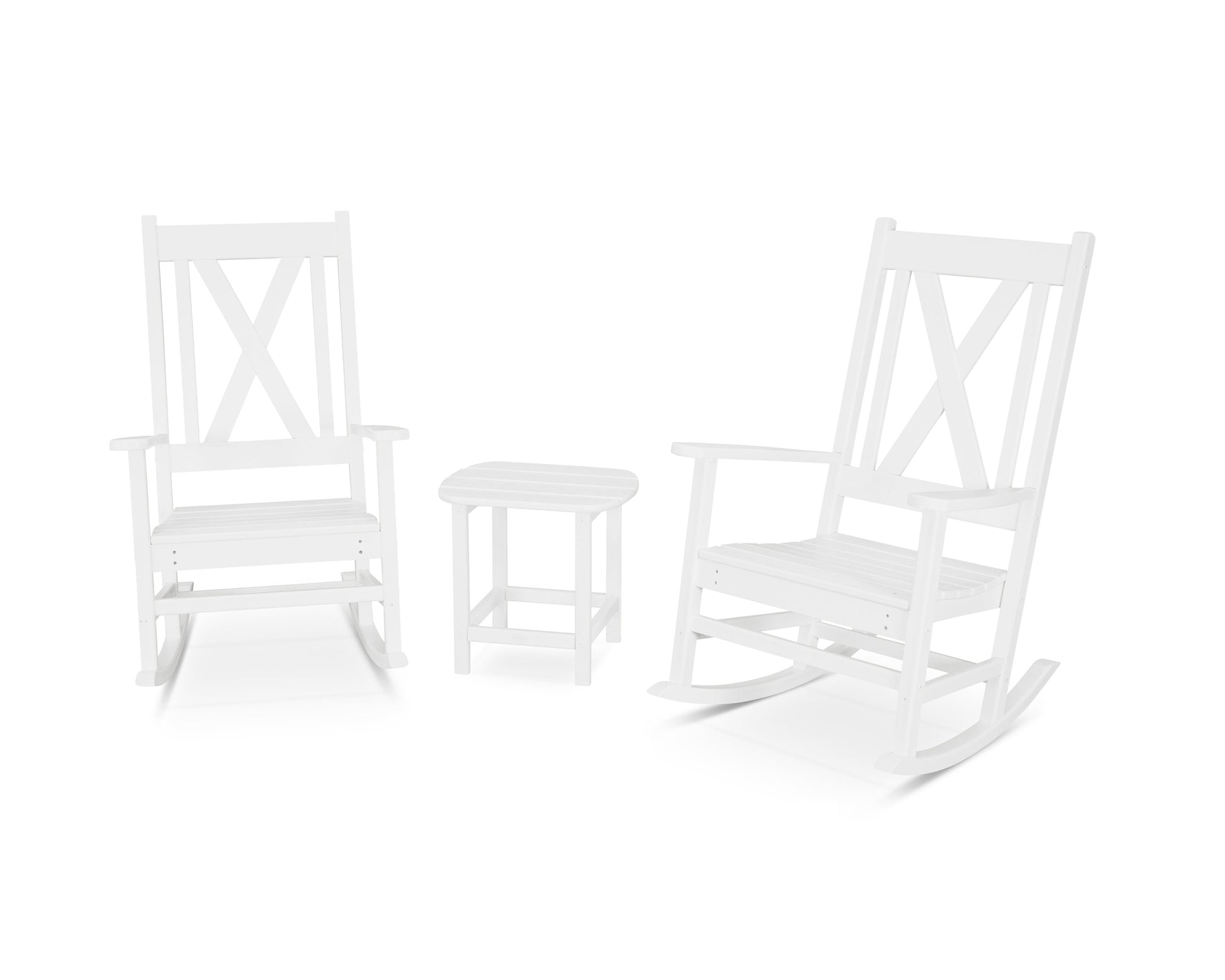 POLYWOOD Braxton 3-Piece Porch Rocking Chair Set — White