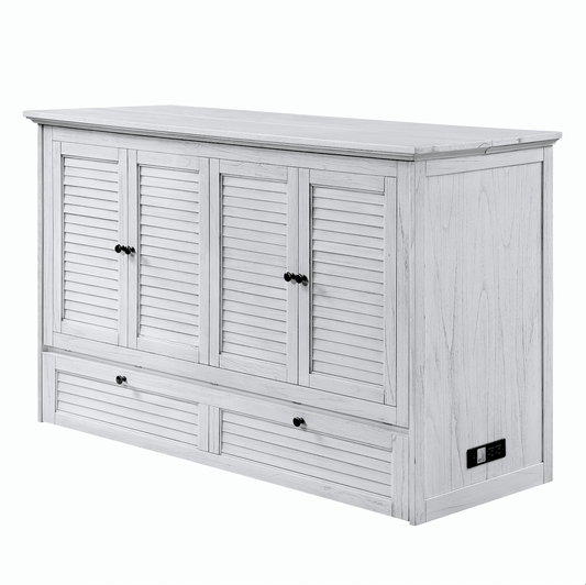 Surfside Queen-Size Cabinet Bed — Weathered White