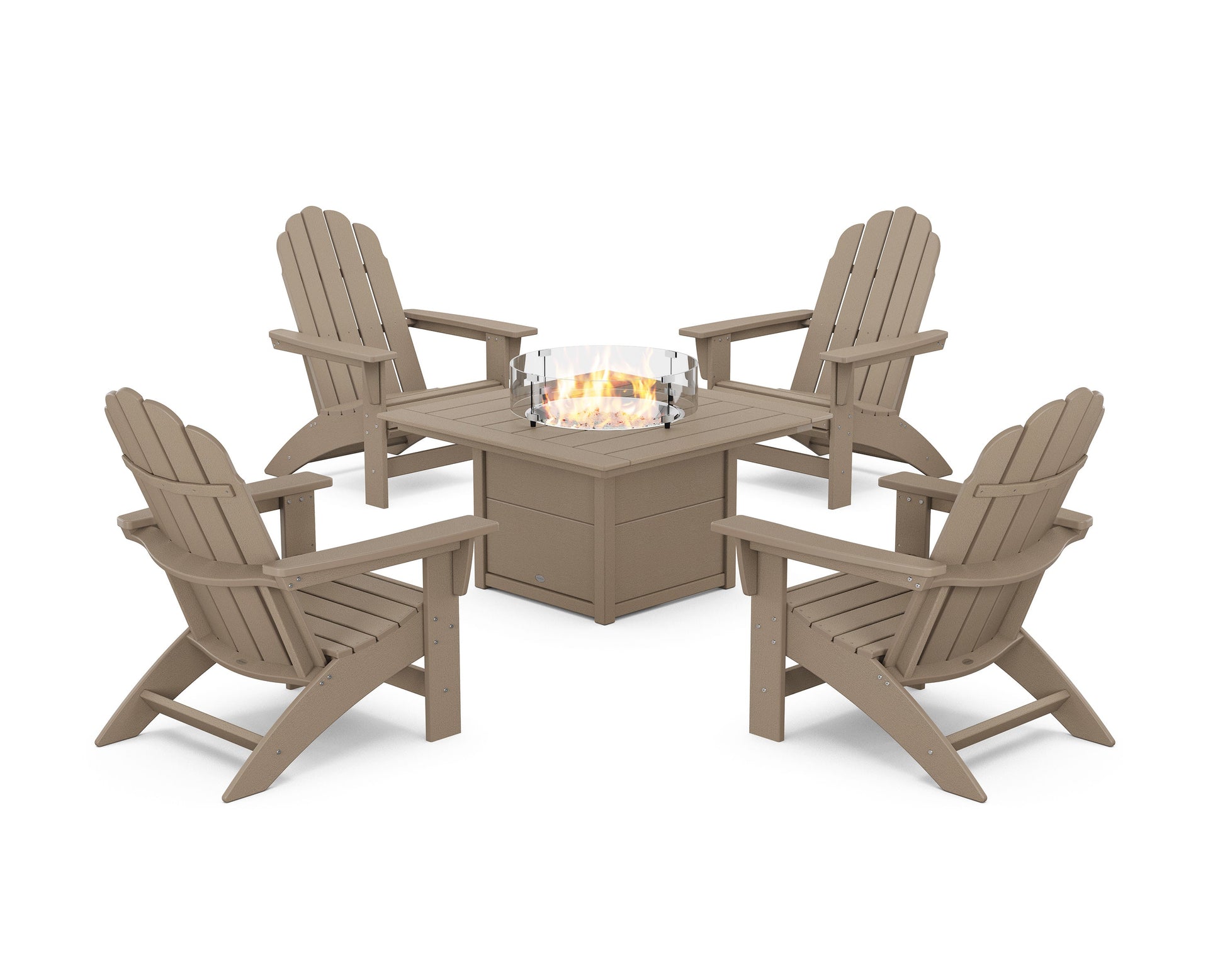 POLYWOOD 5-Piece Vineyard Grand Adirondack Conversation Set with Fire Pit Table — Vintage Sahara