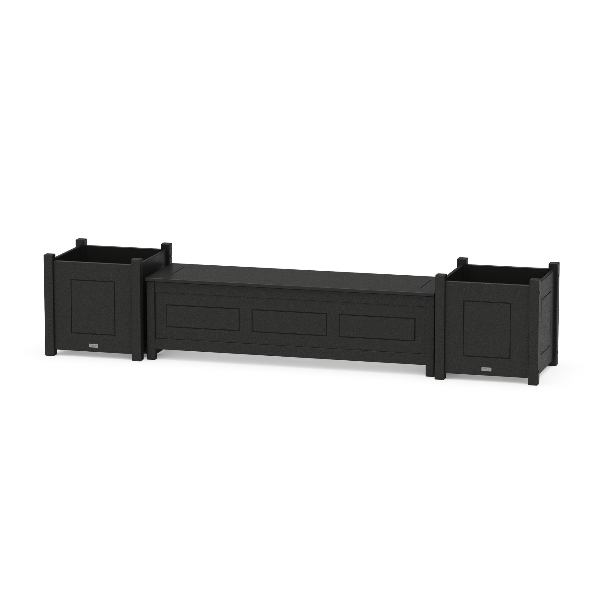 POLYWOOD 60" Country Living Straight Planter Storage Bench Set- Large — Black