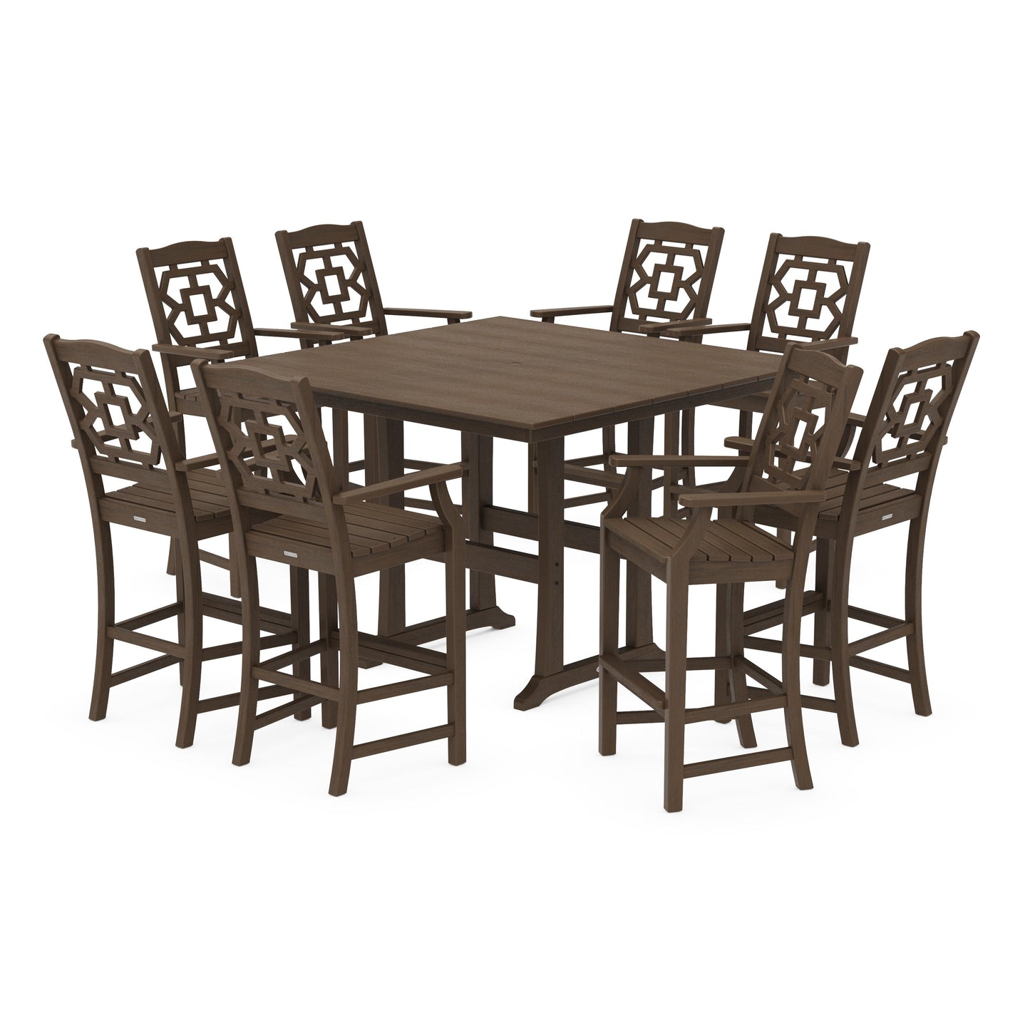 POLYWOOD Chinoiserie 9-Piece Square Farmhouse Bar Set with Trestle Legs — Kona