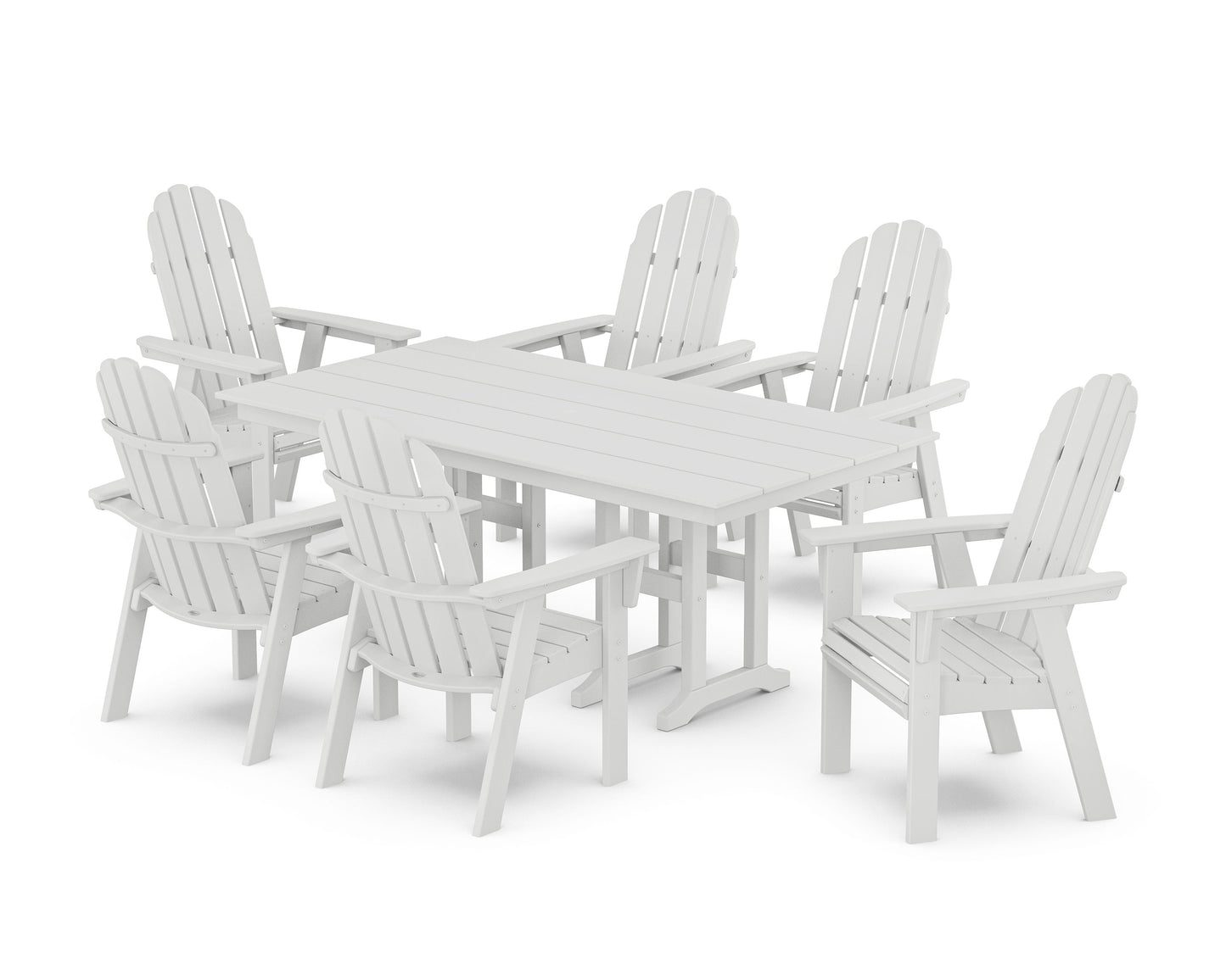 POLYWOOD Vineyard Curveback Adirondack Chair 7-Piece Farmhouse Dining Set — White