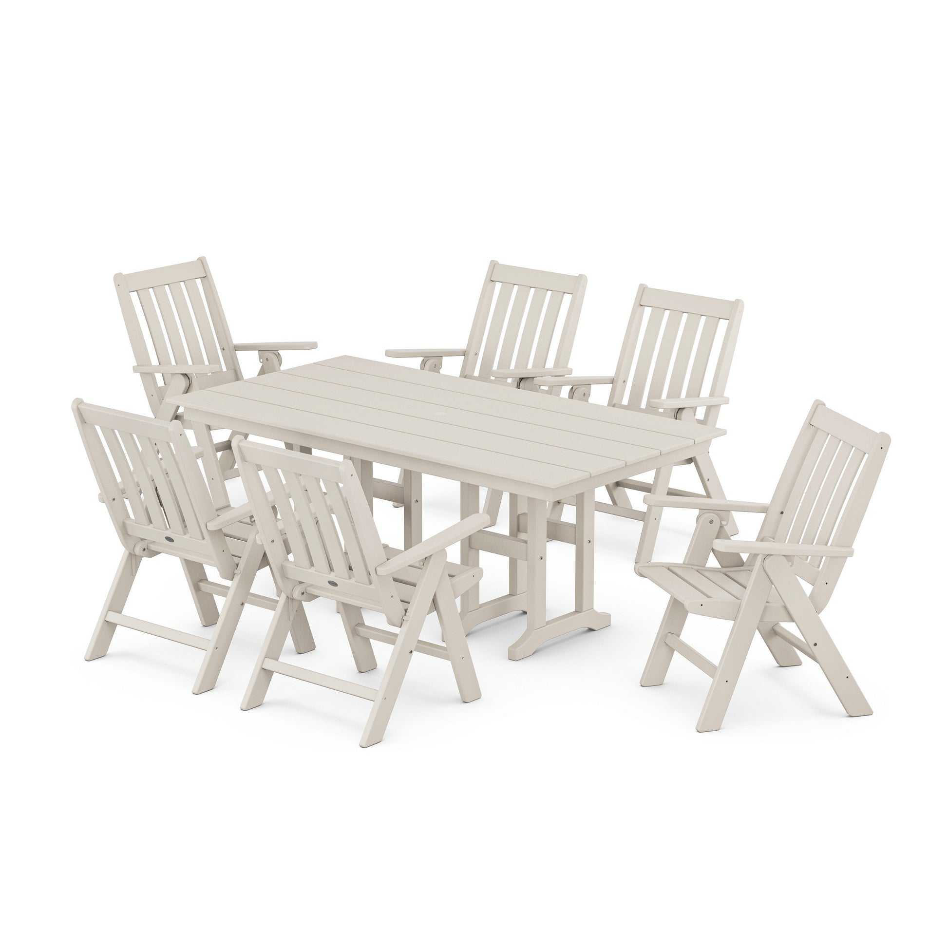 POLYWOOD Vineyard Folding Chair 7-Piece Farmhouse Dining Set — Sand