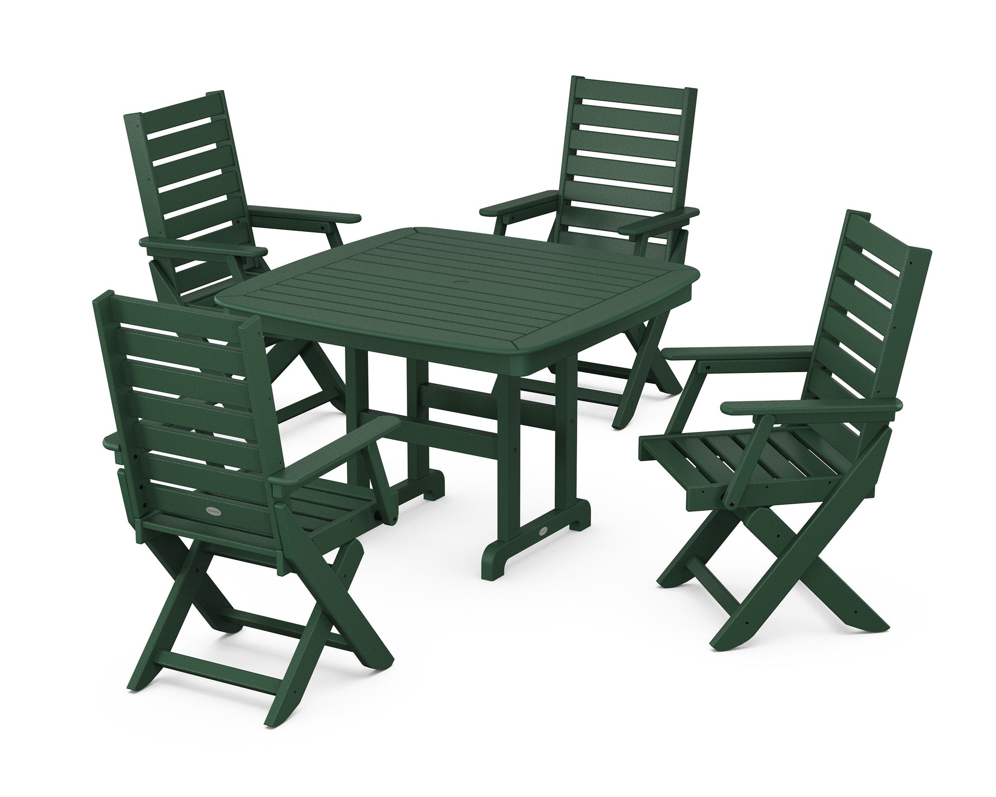 POLYWOOD Captain Folding Chair 5-Piece Dining Set with Trestle Legs — Green