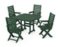 POLYWOOD Captain Folding Chair 5-Piece Dining Set with Trestle Legs — Green