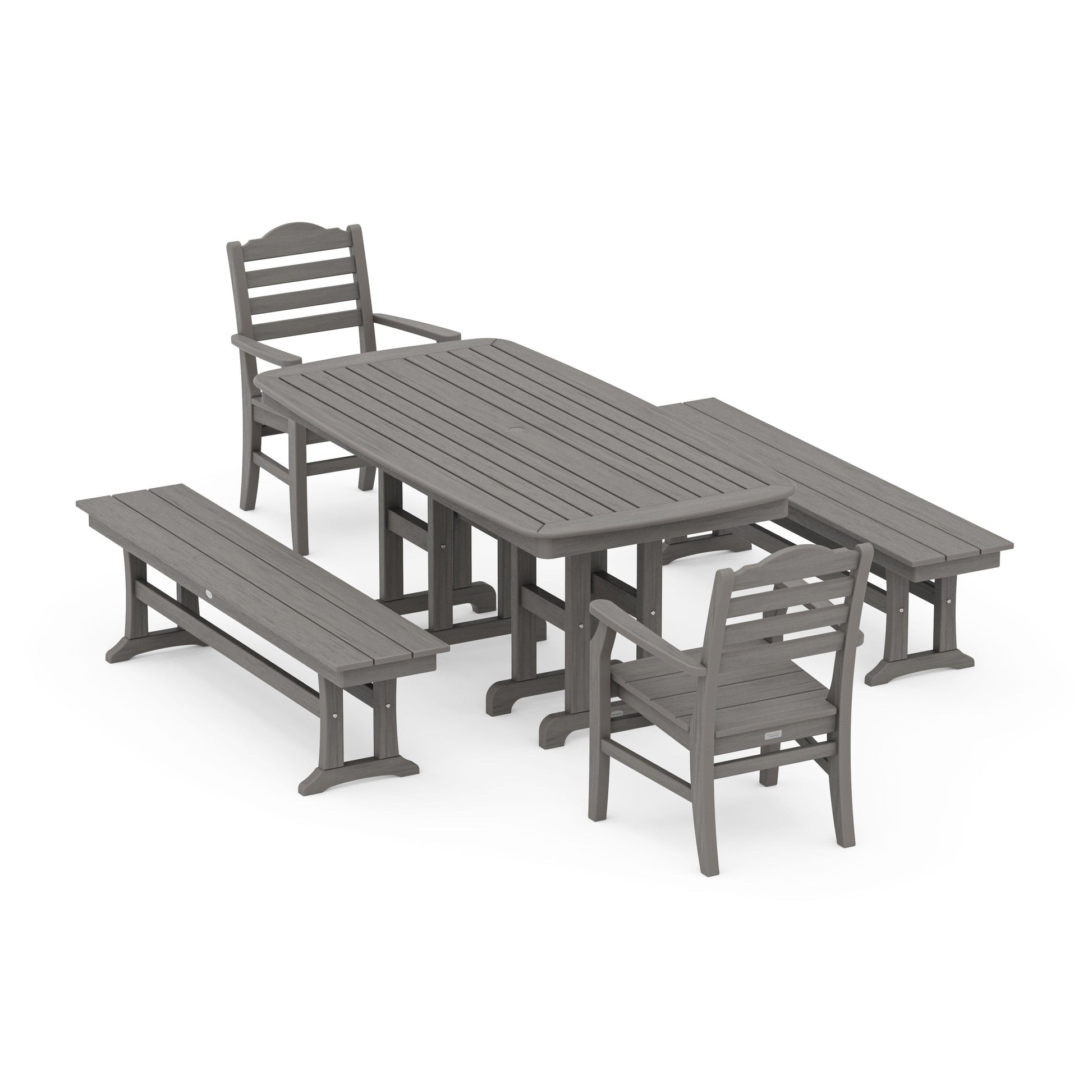 POLYWOOD Savannah 5-Piece Dining Set with Benches — Driftwood