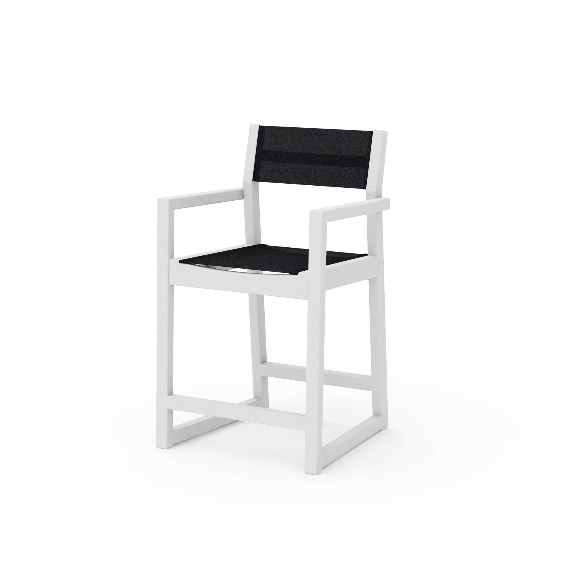 POLYWOOD EDGE Sling Counter Arm Chair — Vintage White / Black Sling