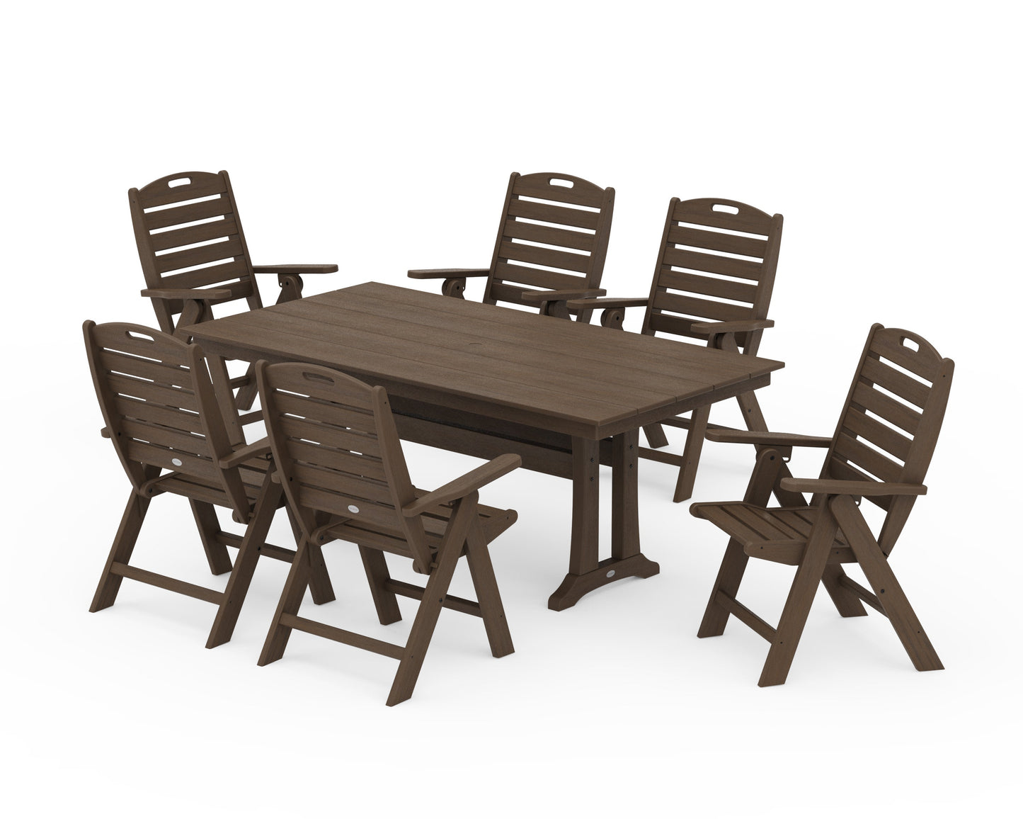 POLYWOOD Nautical Highback 7-Piece Farmhouse Dining Set with Trestle Legs — Kona