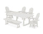 POLYWOOD Vineyard Curveback Adirondack Swivel Chair 6-Piece Dining Set with Bench — Vintage White