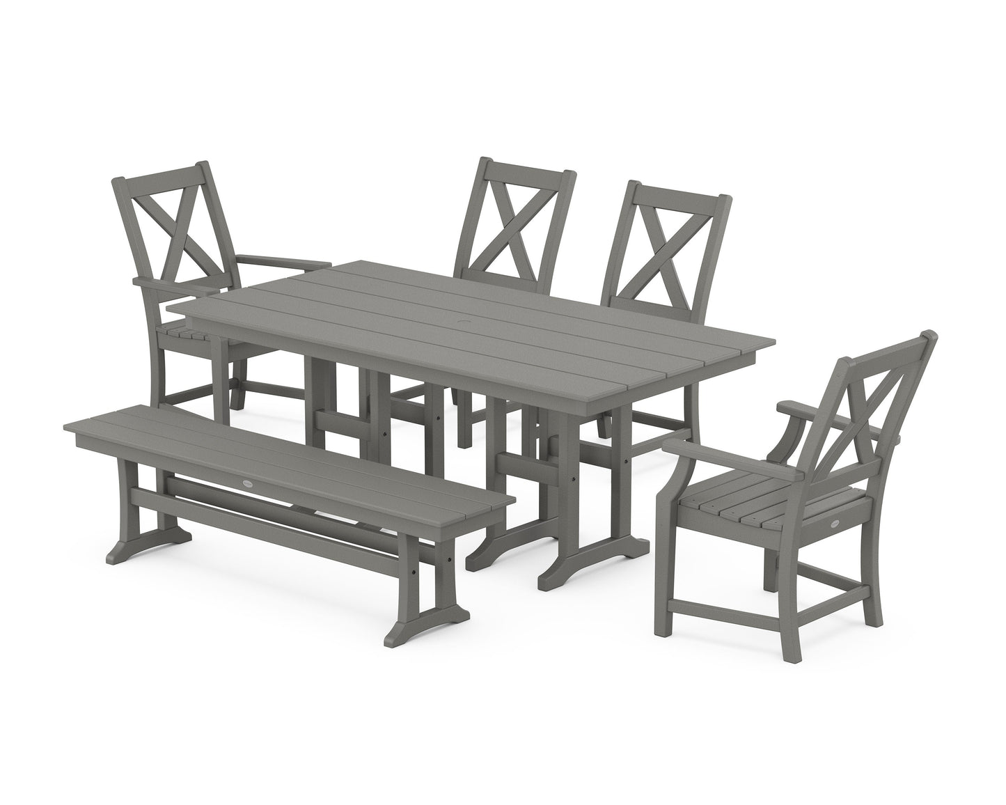 POLYWOOD Braxton 6-Piece Farmhouse Dining Set — Slate Grey