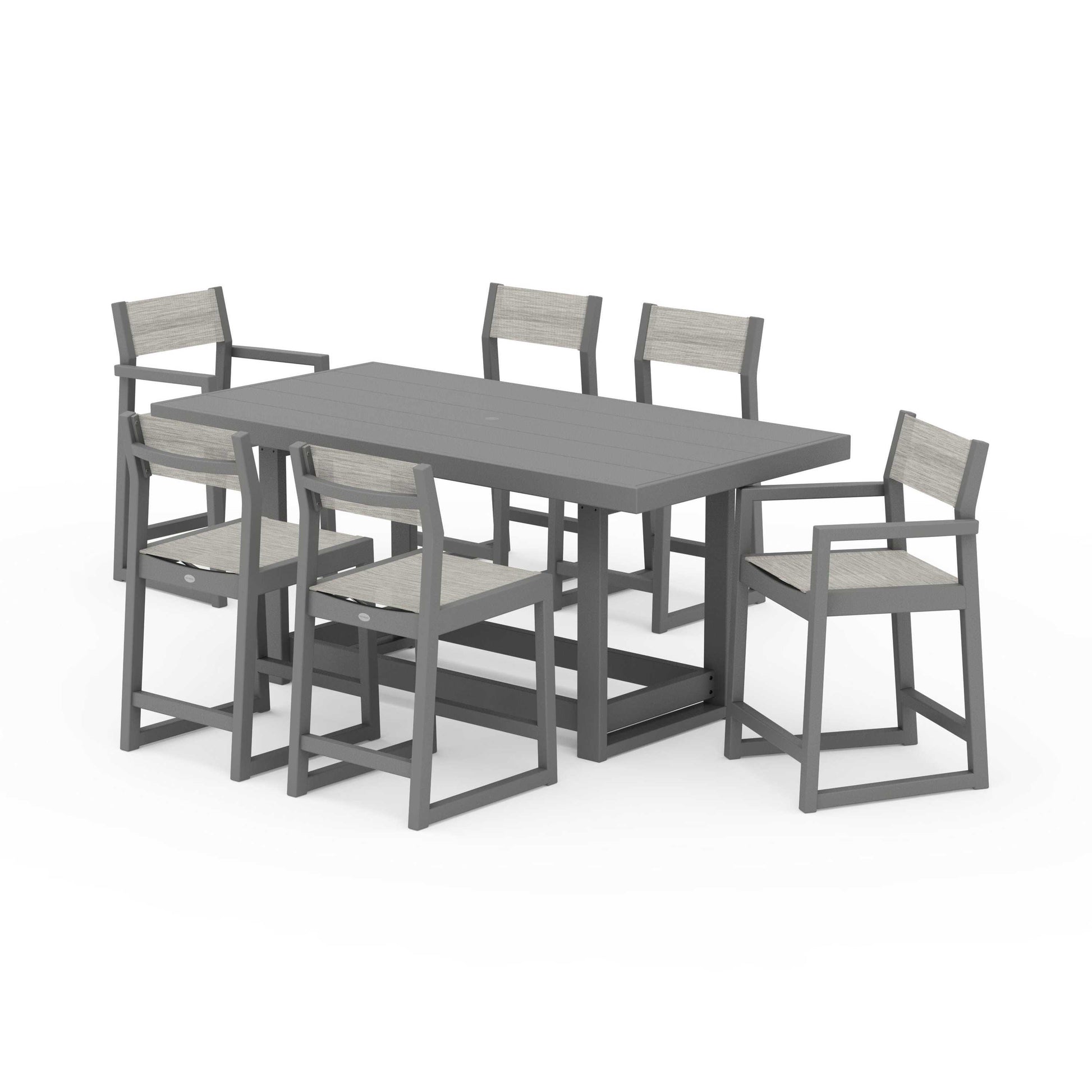 POLYWOOD EDGE Sling 7-Piece Counter Table Set — Slate Grey / Birch Sling