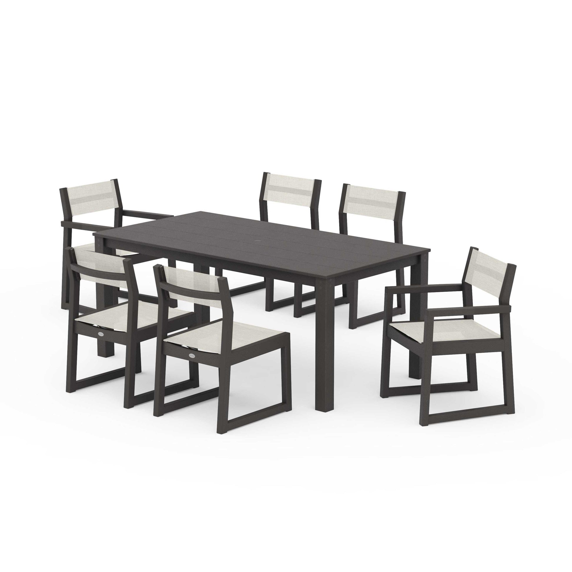 POLYWOOD EDGE Sling 7-Piece Parsons Dining Set — Vintage Coffee / Parchment Sling