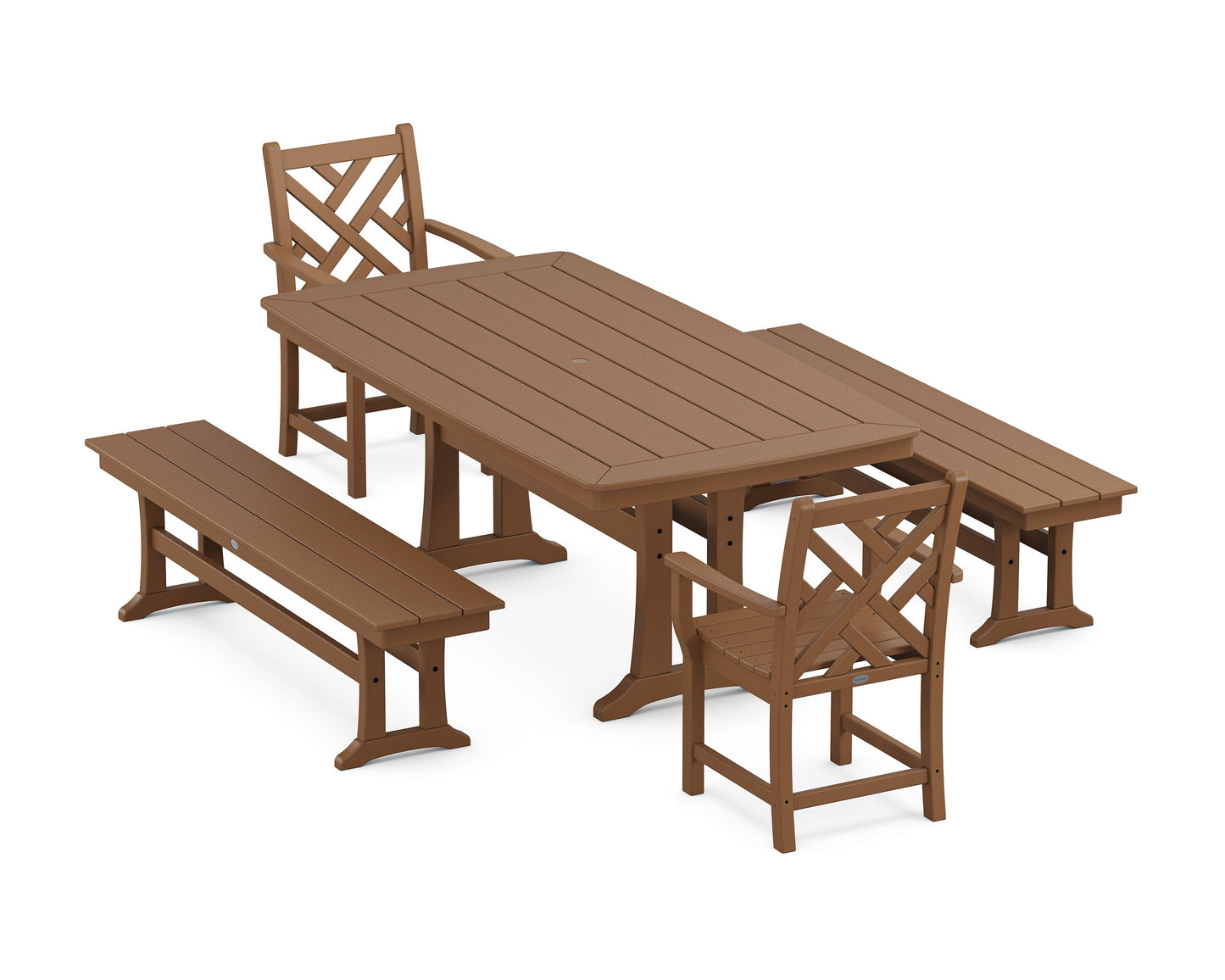 POLYWOOD Chippendale 5-Piece Dining Set with Trestle Legs — Teak