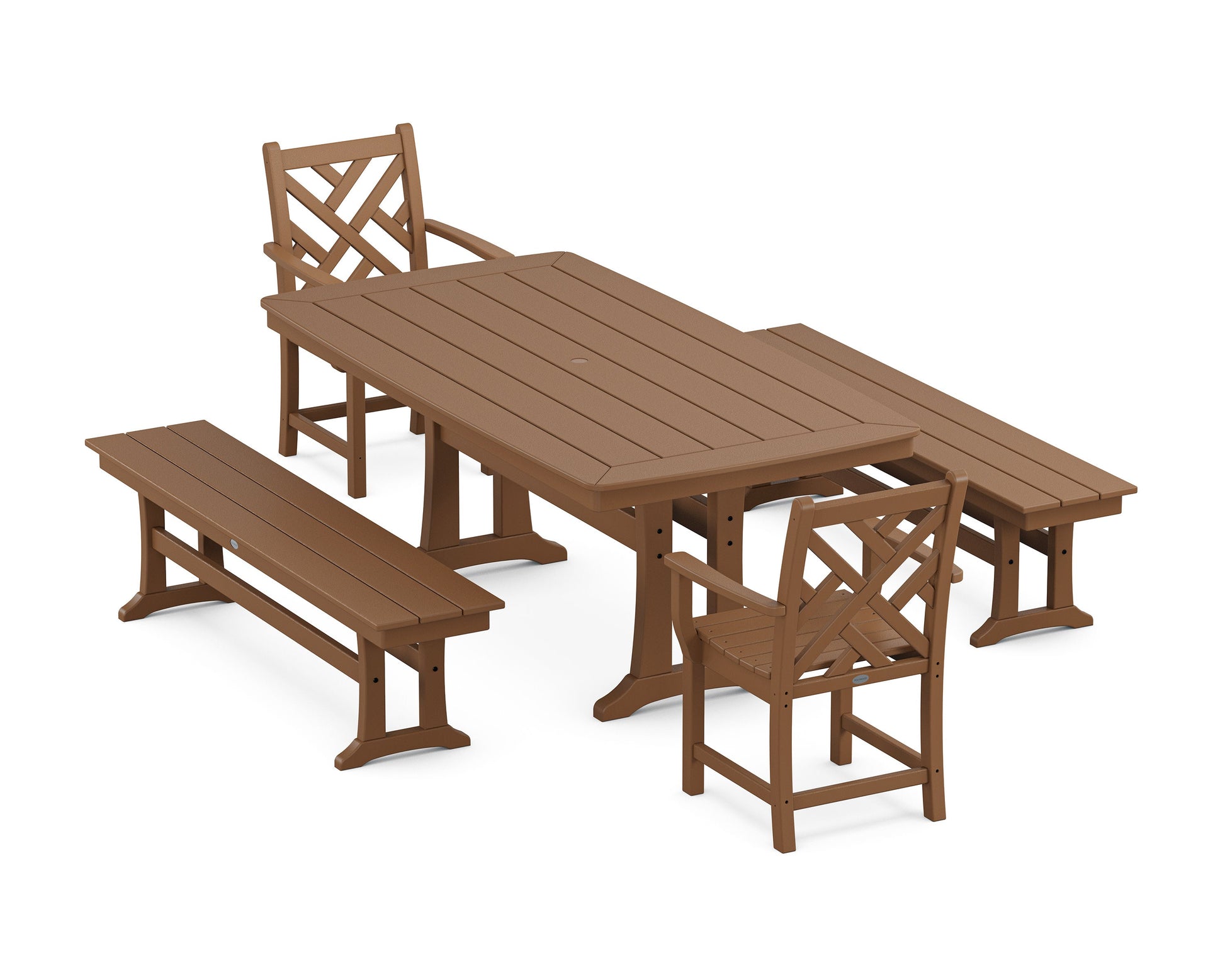 POLYWOOD Chippendale 5-Piece Dining Set with Trestle Legs — Teak