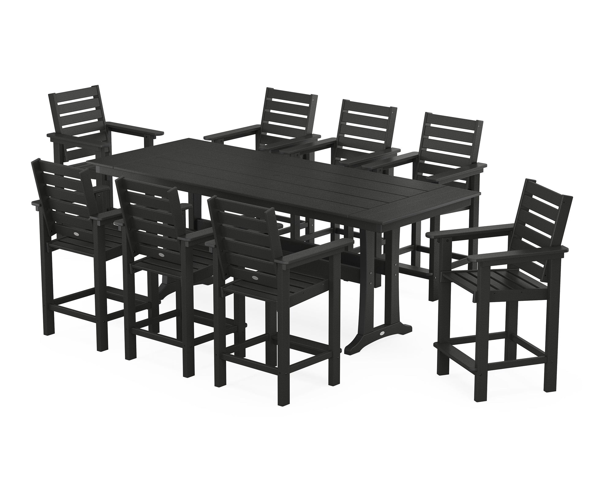 POLYWOOD Captain 9-Piece Farmhouse Counter Set with Trestle Legs — Black