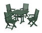 POLYWOOD Captain Folding Chair 5-Piece Farmhouse Dining Set With Trestle Legs — Green