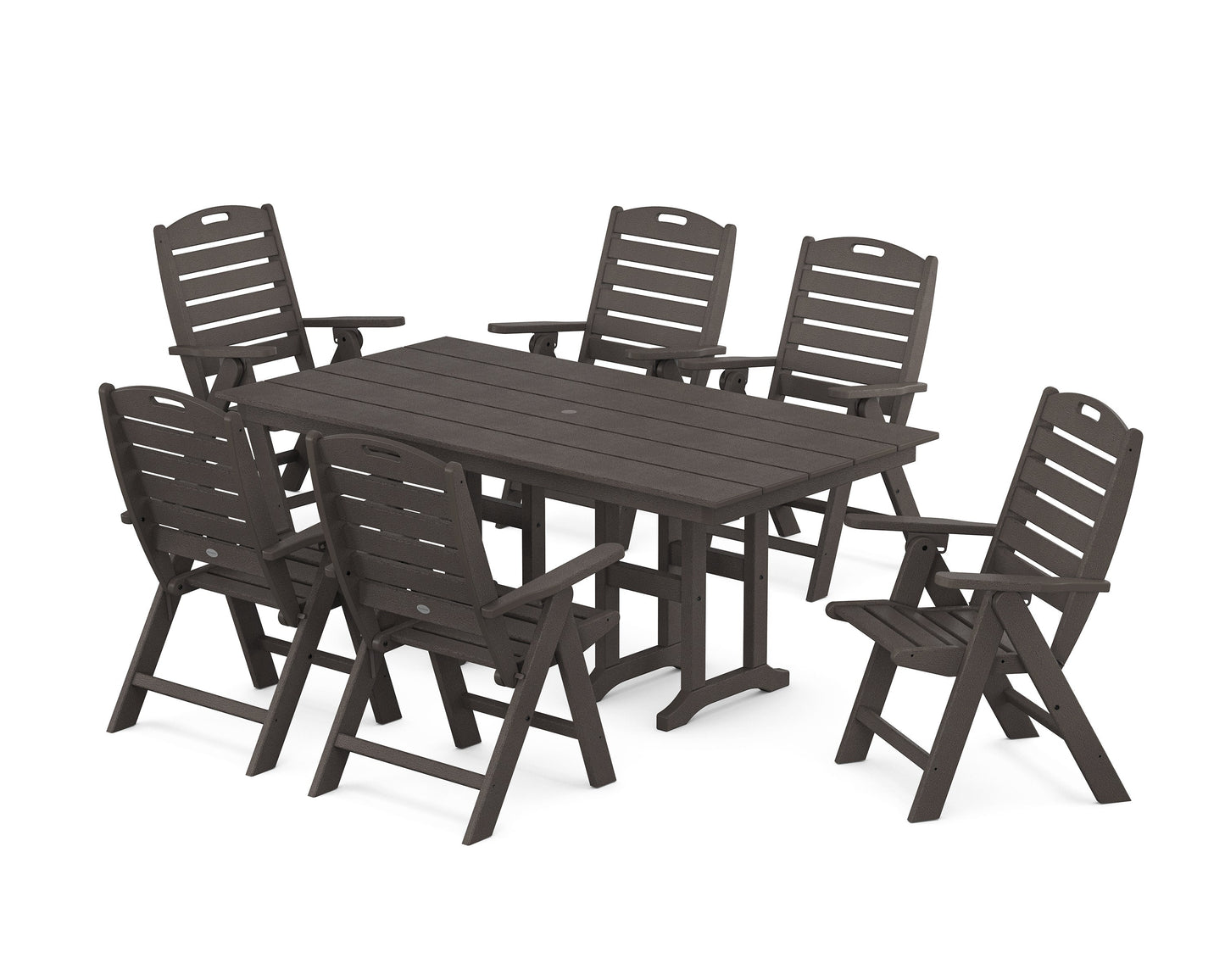 POLYWOOD Nautical Highback 7-Piece Farmhouse Dining Set — Vintage Coffee