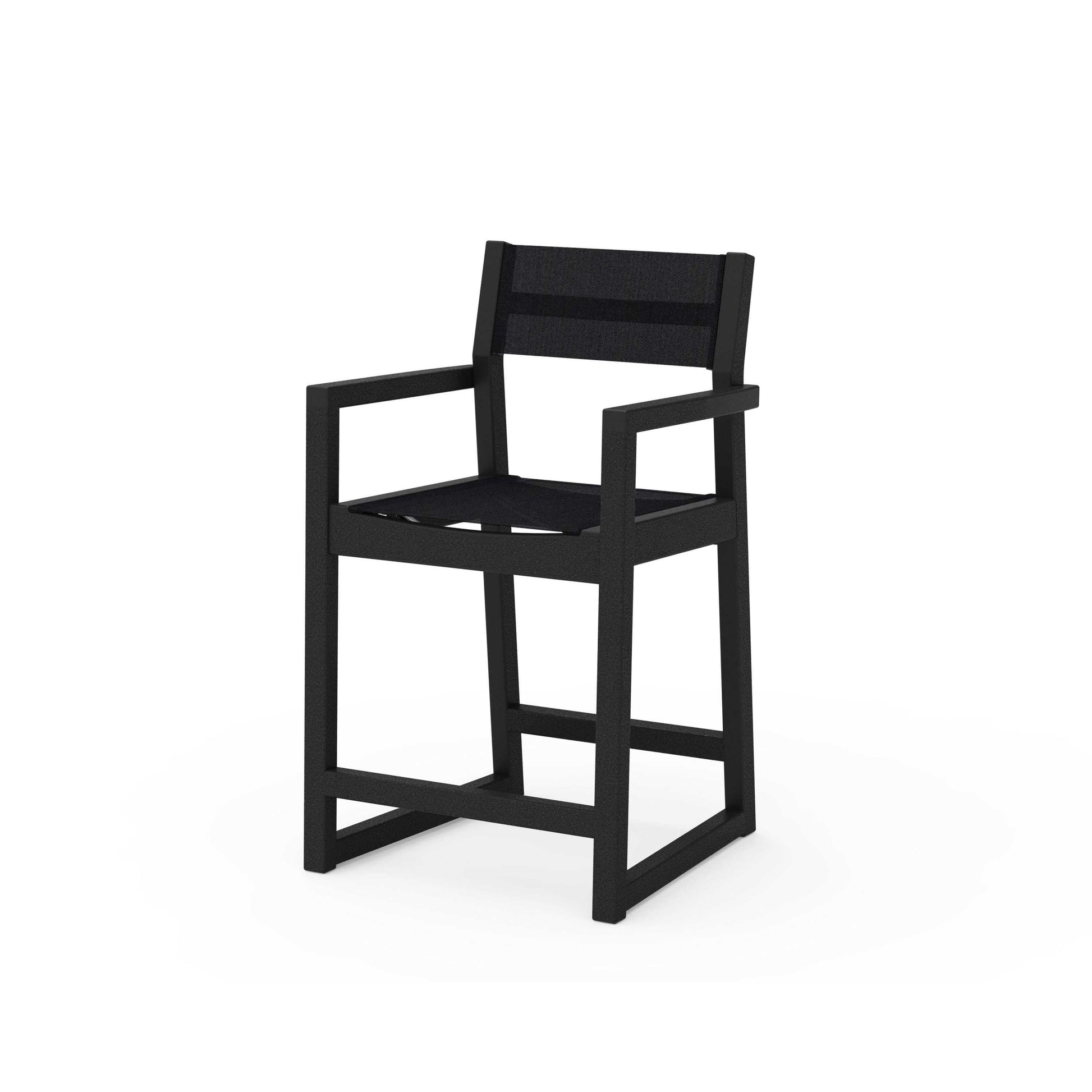 POLYWOOD EDGE Sling Counter Arm Chair — Black / Black Sling