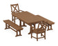 POLYWOOD Braxton 5-Piece Farmhouse Dining Set With Trestle Legs — Teak