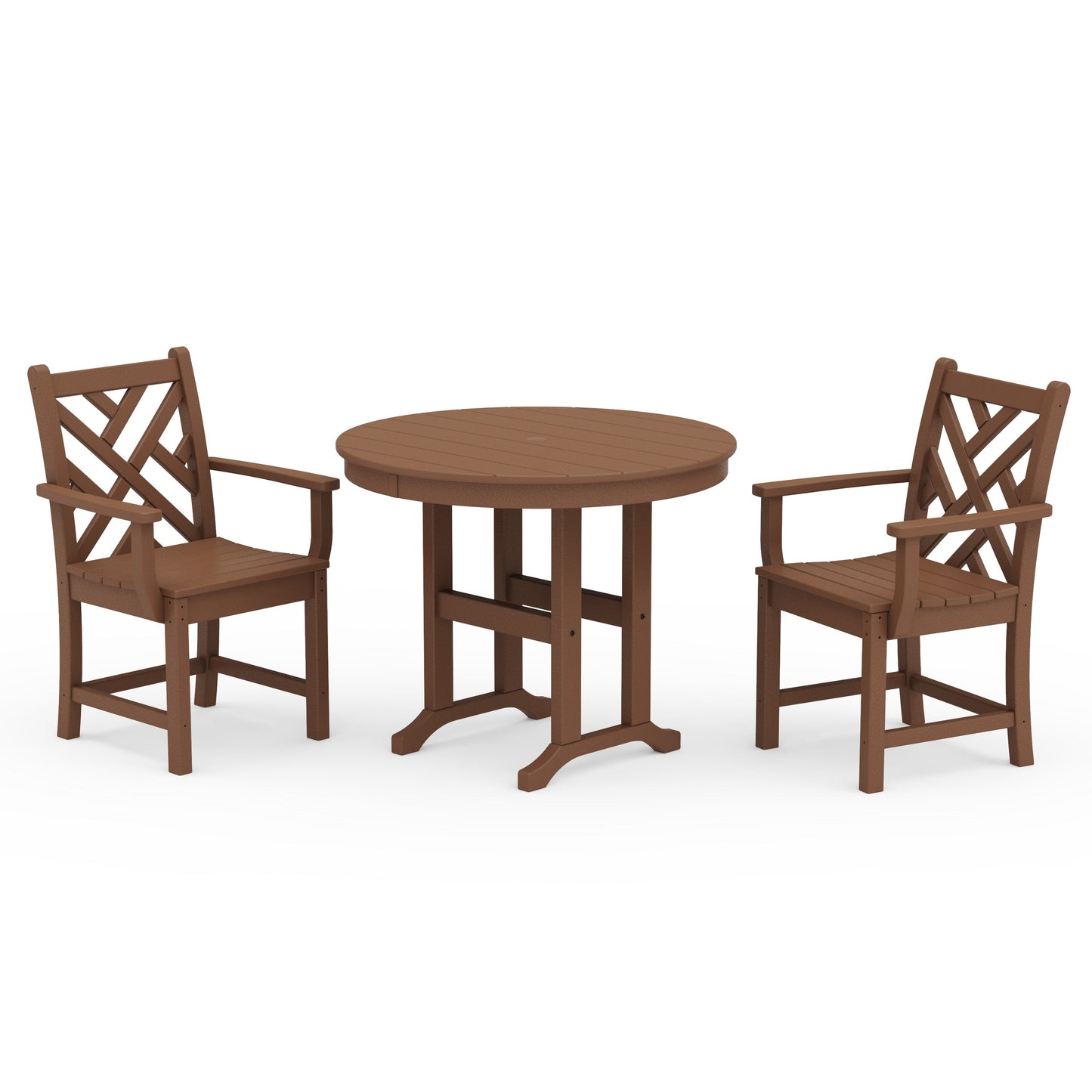 POLYWOOD Chippendale 3-Piece Round Dining Set — Teak