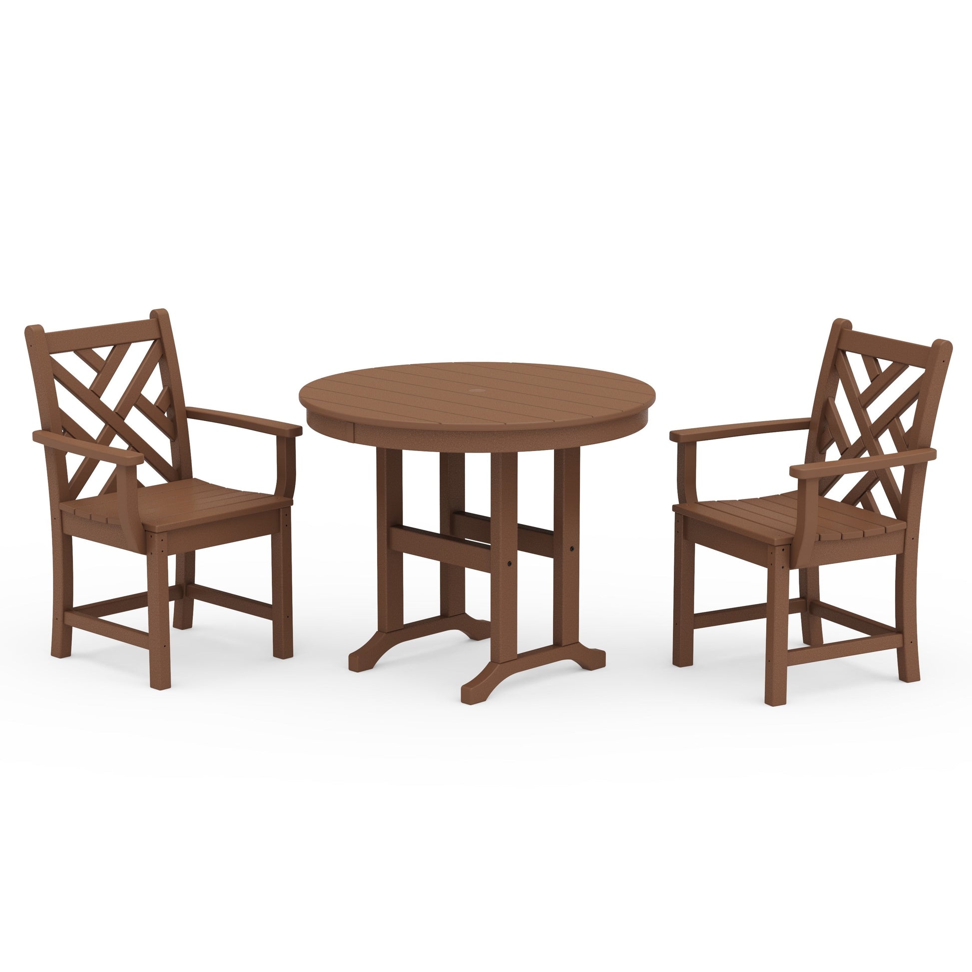POLYWOOD Chippendale 3-Piece Round Dining Set — Teak