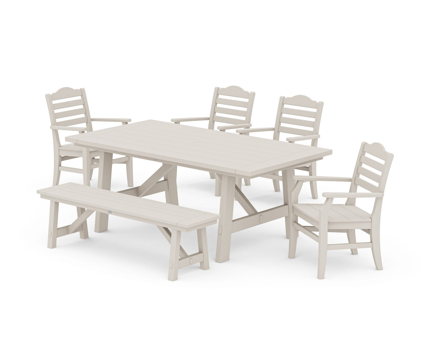 POLYWOOD Savannah 6-Piece Rustic Farmhouse Dining Set with Bench — Sand