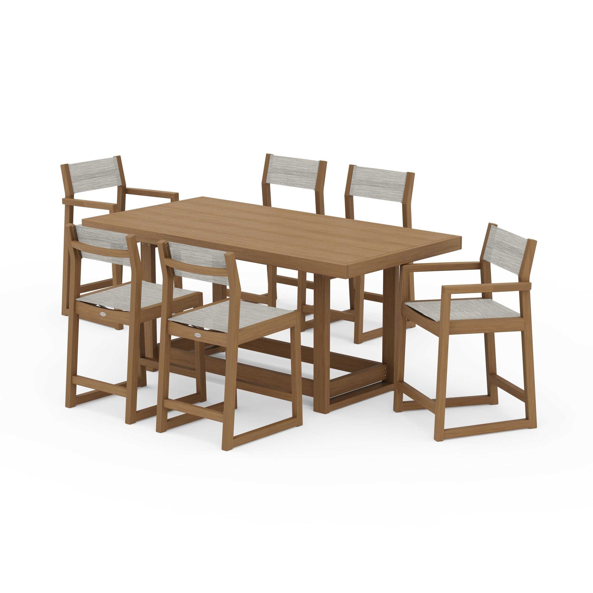POLYWOOD EDGE Sling 7-Piece Counter Table Set — Natural / Birch Sling