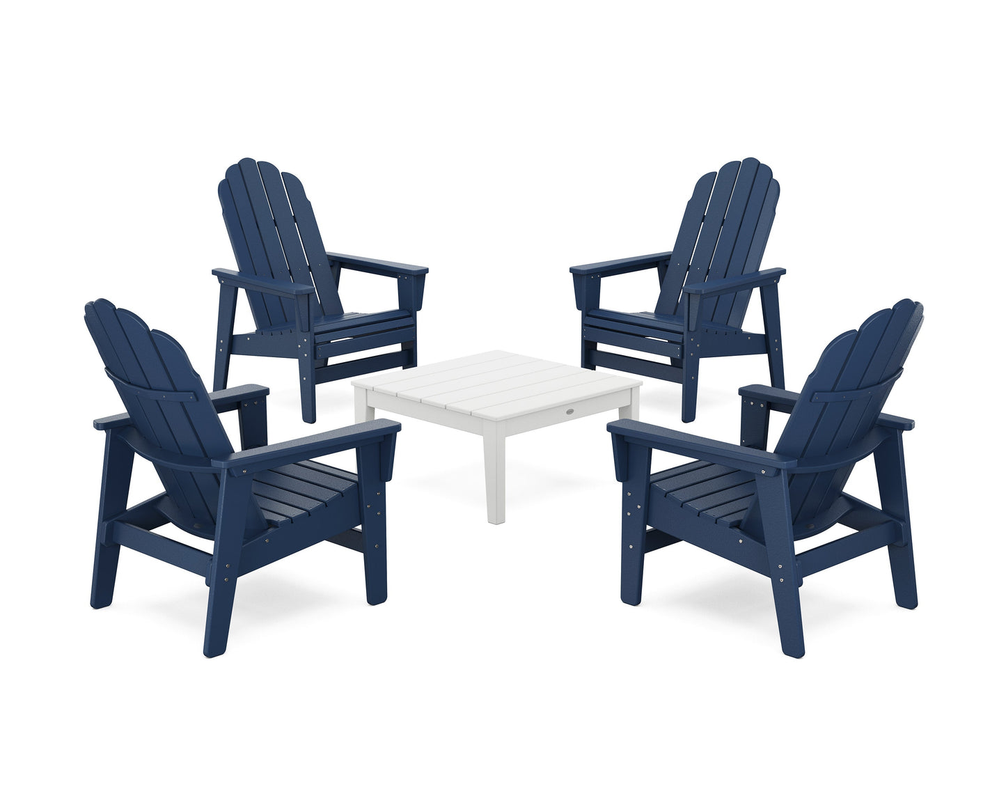POLYWOOD 5-Piece Vineyard Grand Upright Adirondack Chair Conversation Group — Navy / White
