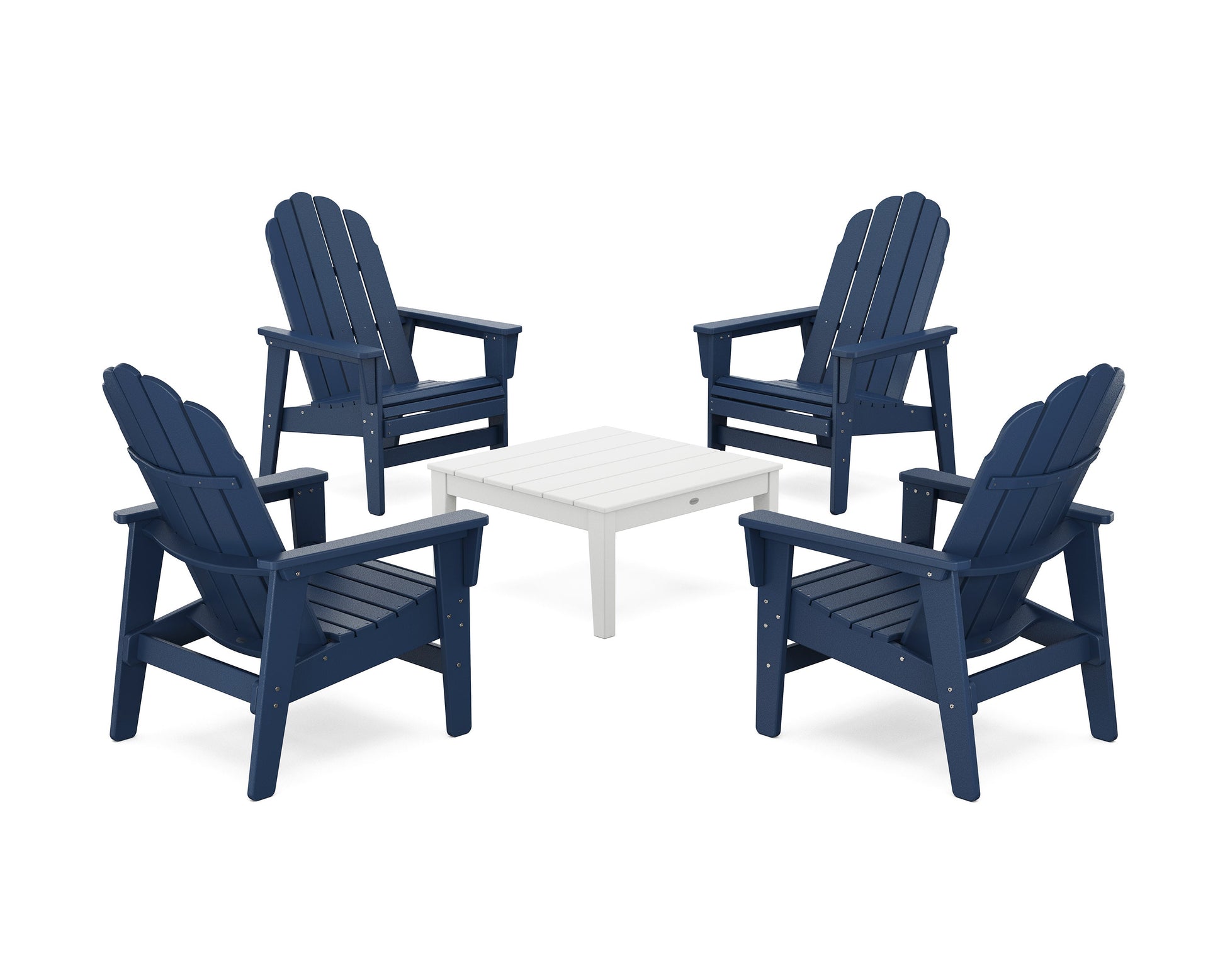 POLYWOOD 5-Piece Vineyard Grand Upright Adirondack Chair Conversation Group — Navy / White