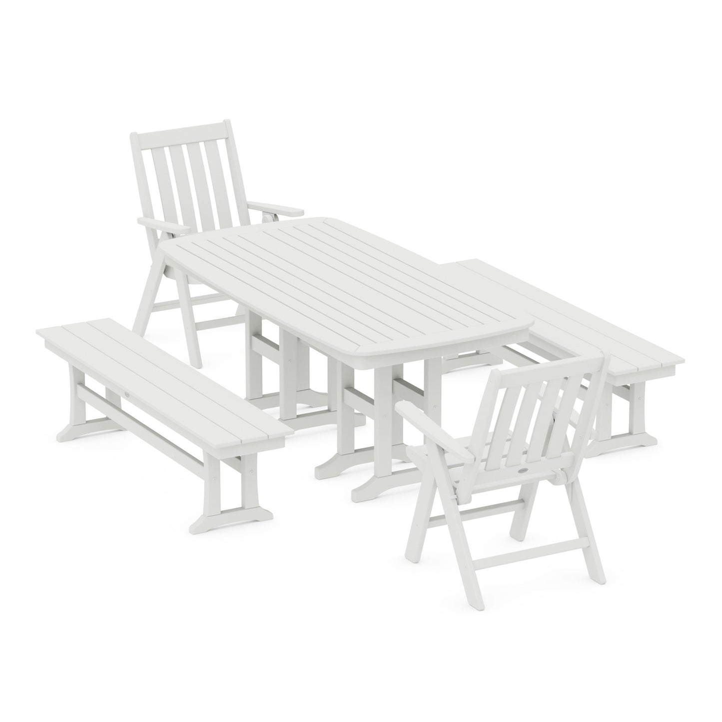 POLYWOOD Vineyard Folding Chair 6-Piece Dining Set with Benches — Vintage White