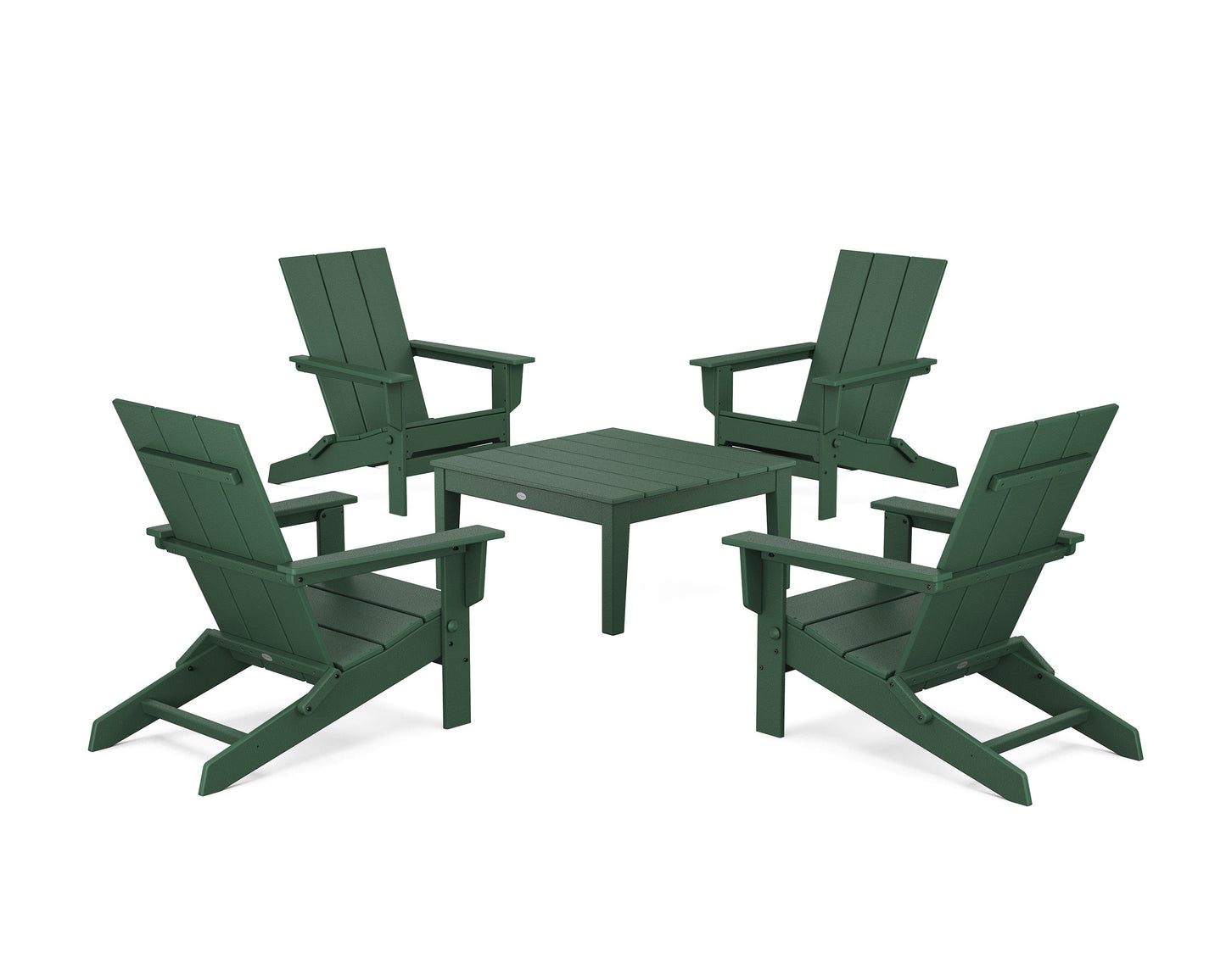 POLYWOOD 5-Piece Modern Studio Folding Adirondack Chair Conversation Group — Green