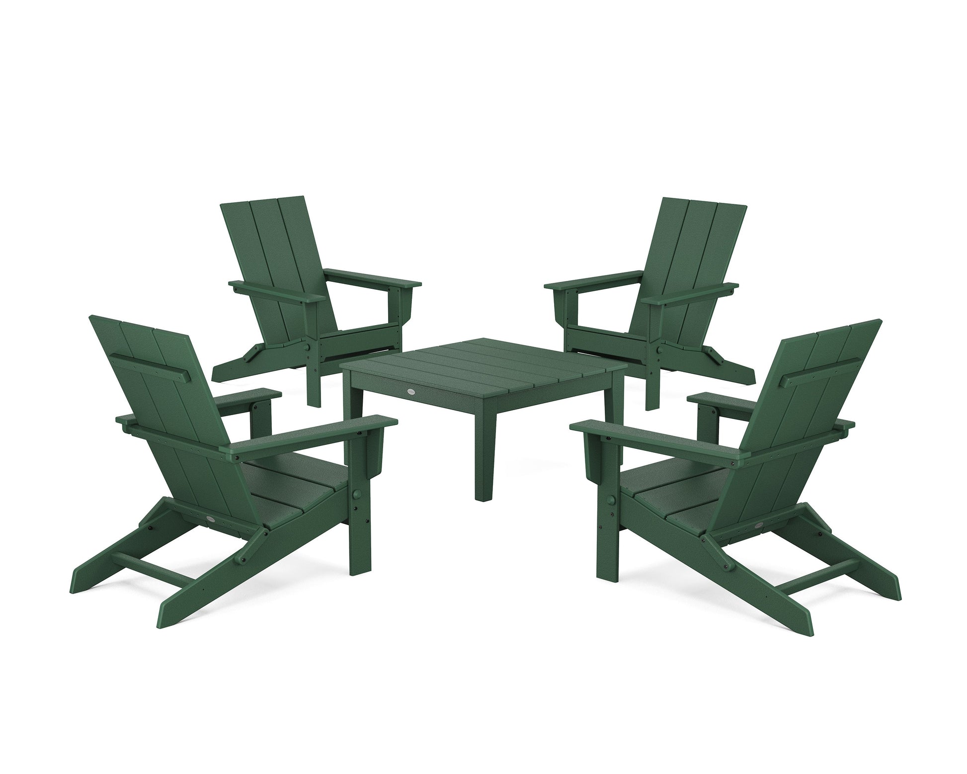 POLYWOOD 5-Piece Modern Studio Folding Adirondack Chair Conversation Group — Green