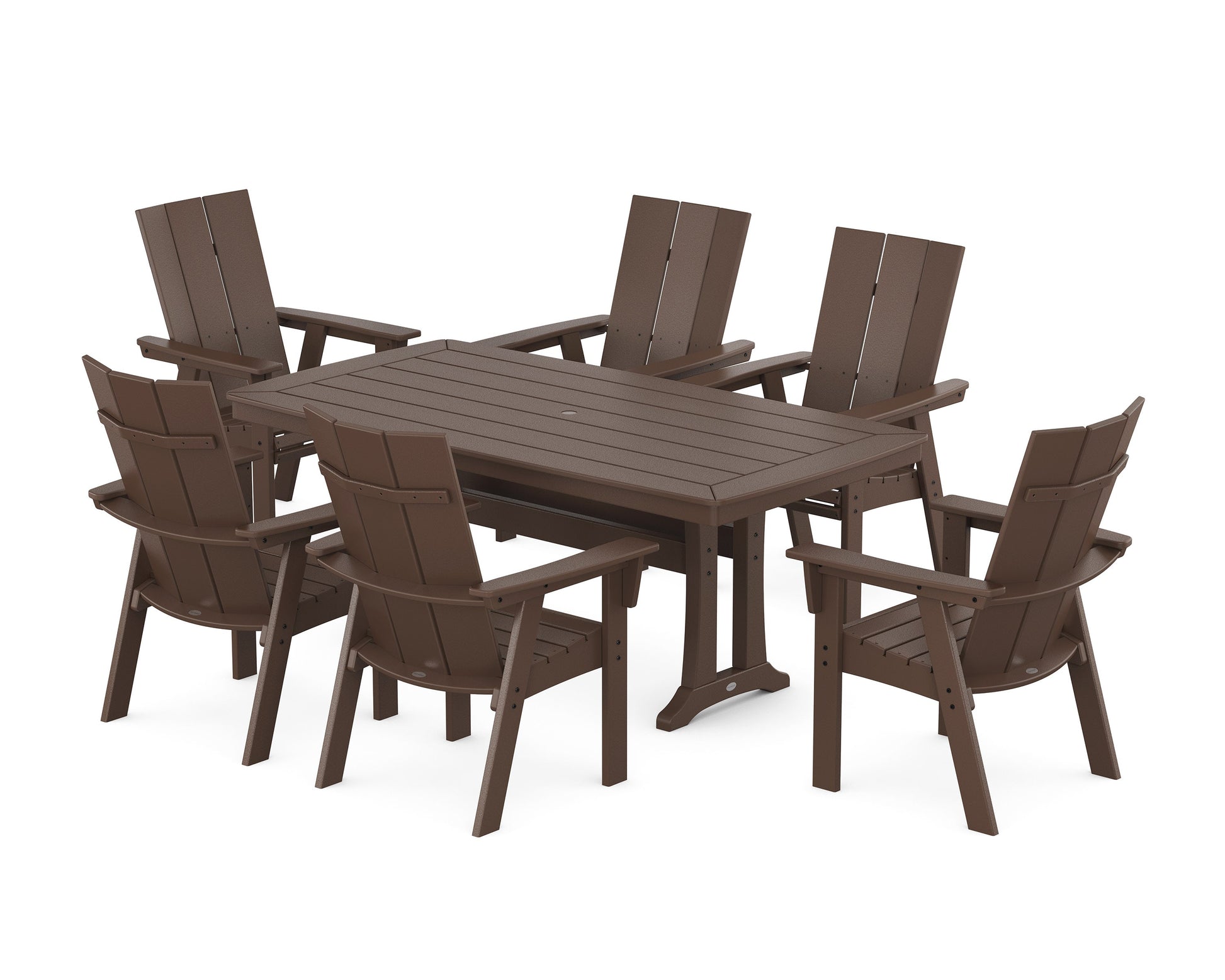 POLYWOOD Modern Curveback Adirondack 7-Piece Dining Set with Trestle Legs — Mahogany