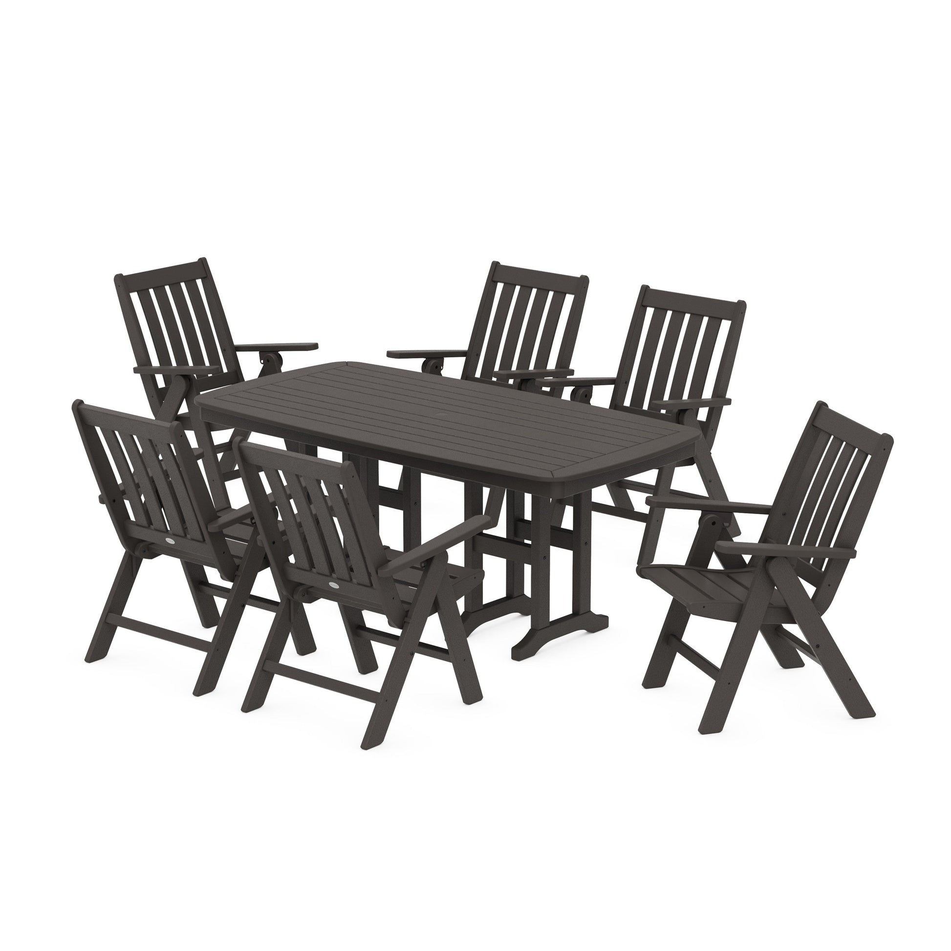 POLYWOOD Vineyard Folding Chair 7-Piece Dining Set — Vintage Coffee