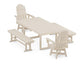 POLYWOOD Vineyard Curveback Adirondack Swivel Chair 5-Piece Dining Set with Benches — Sand