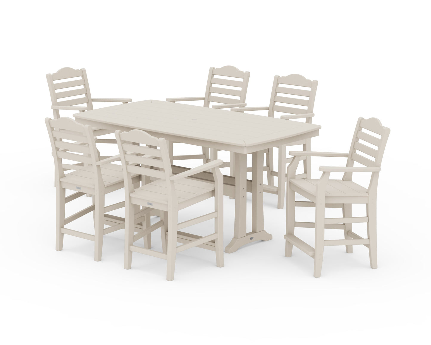 POLYWOOD Savannah Arm Chair 7-Piece Counter Set with Trestle Legs — Sand
