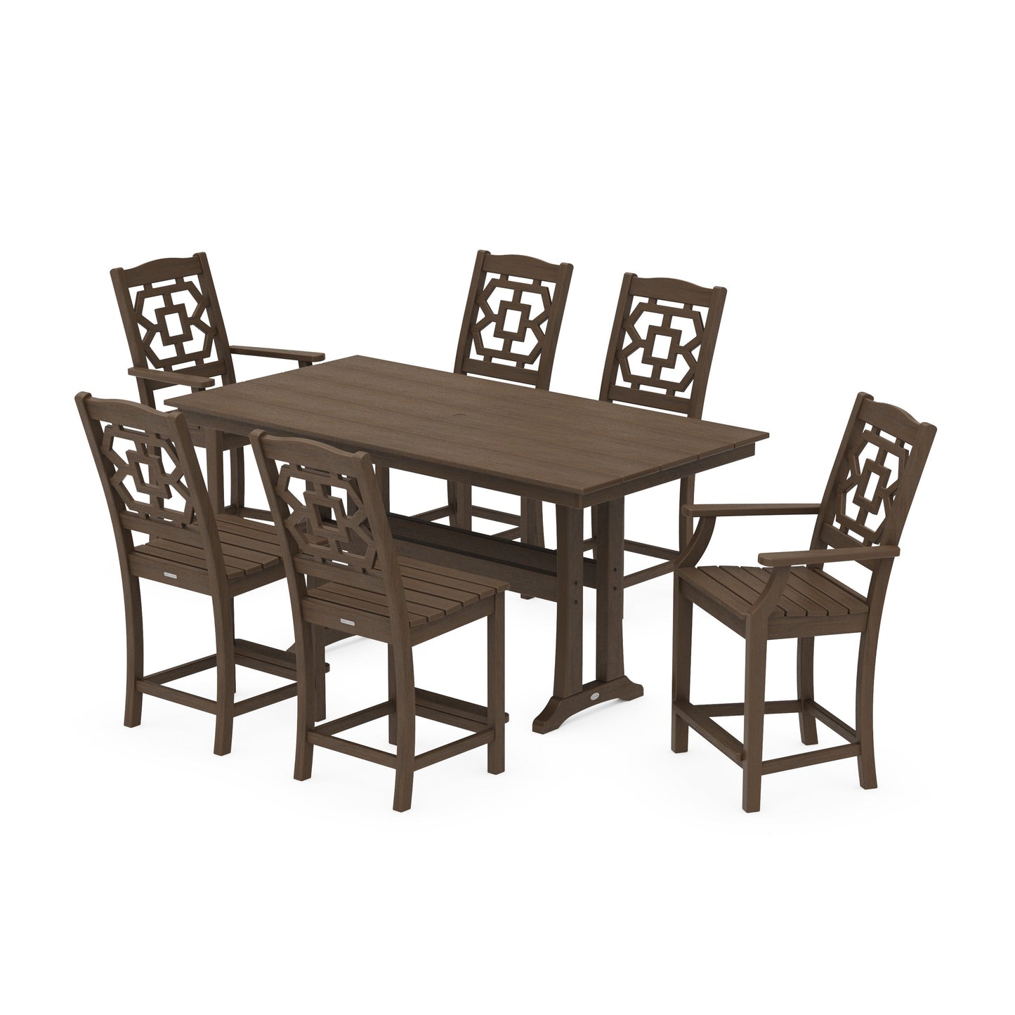 POLYWOOD Chinoiserie 7-Piece Farmhouse Counter Set with Trestle Legs — Kona