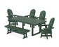 POLYWOOD Vineyard Curveback Adirondack Swivel Chair 6-Piece Dining Set with Bench — Green