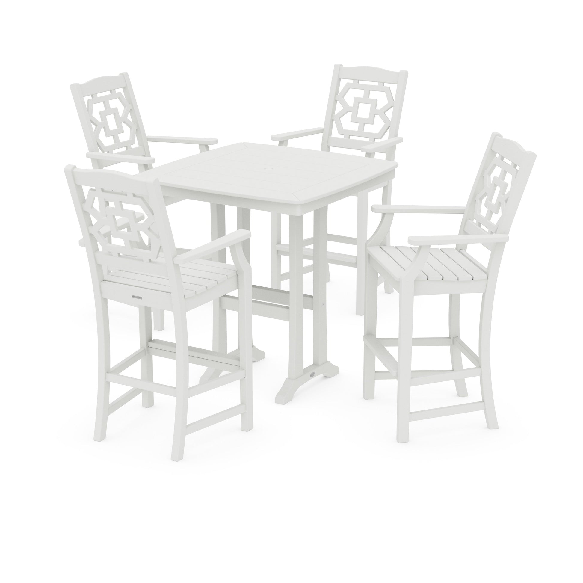 POLYWOOD Chinoiserie 5-Piece Bar Set with Trestle Legs — Vintage White
