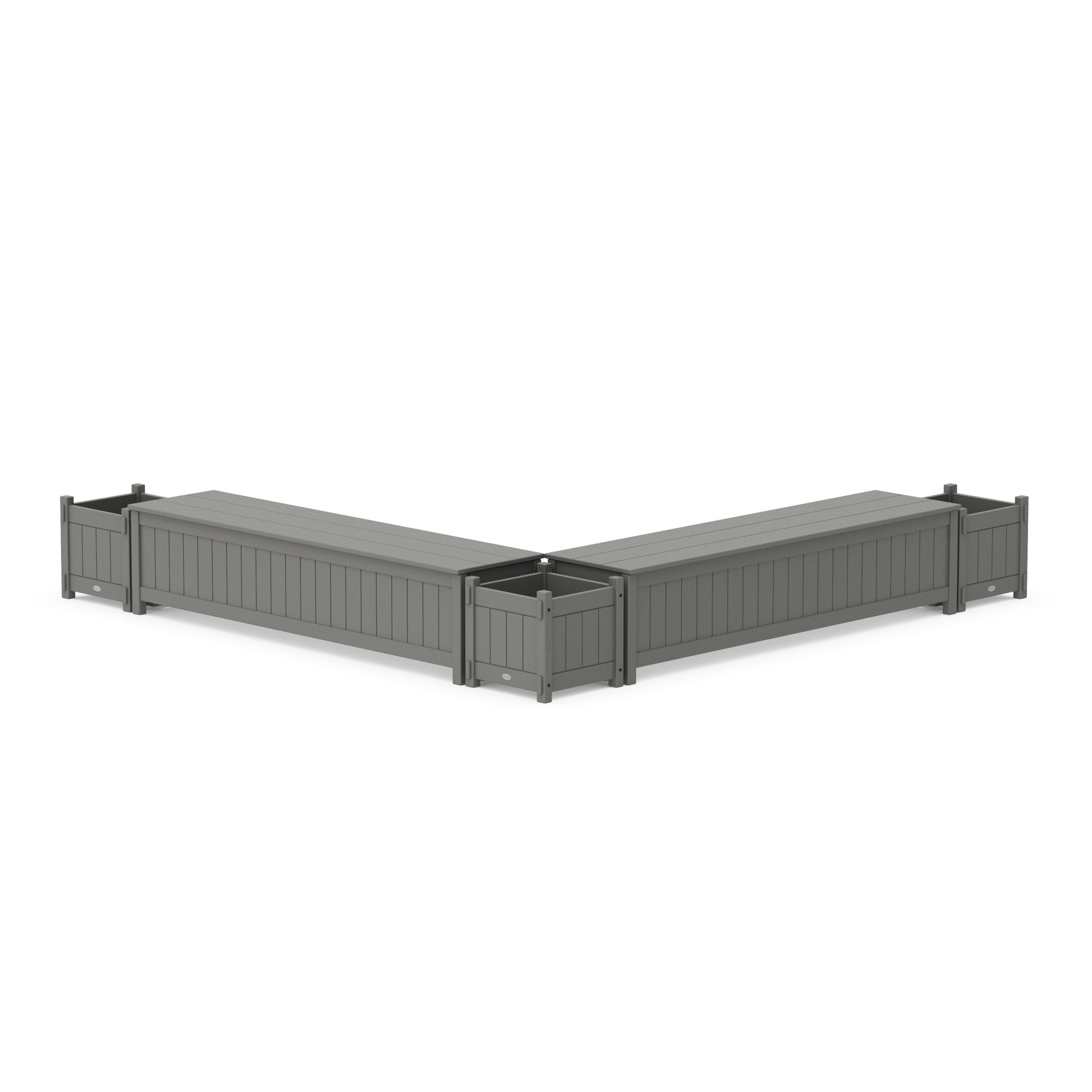 POLYWOOD 72" Vineyard L- Shaped Planter Storage Bench Corner Set — Slate Grey