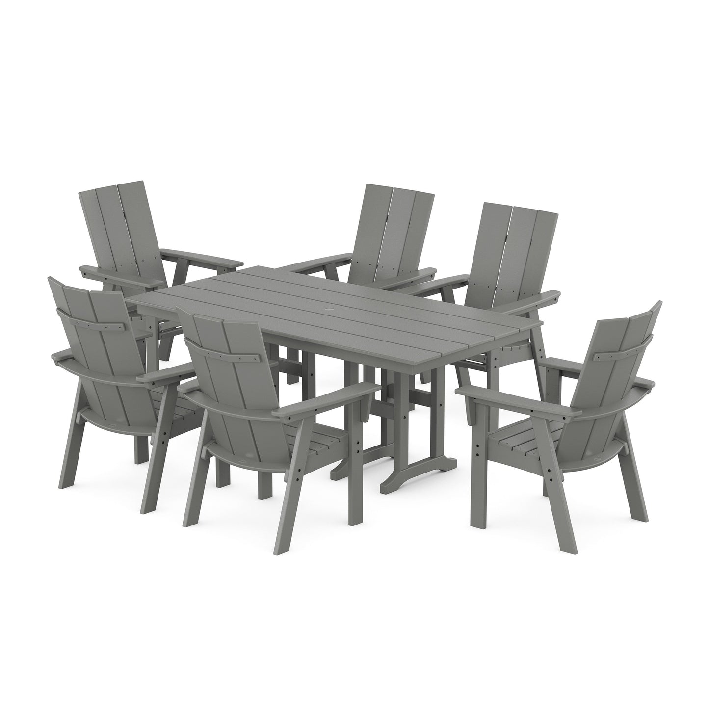 POLYWOOD Modern Curveback Adirondack 7-Piece Farmhouse Dining Set — Slate Grey